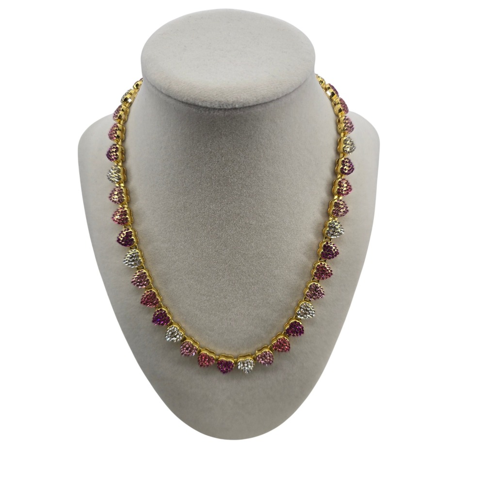 Necklace Womens OS Heart Pave Rhinestone Gold Pink Purple White Tennis EUC